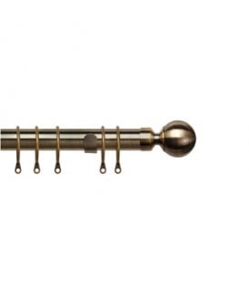 35mm Fixed Length Metal Curtain Pole Set Antique Brass Ball Finial