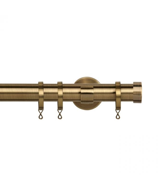 New Edge Blinds 35mm Fixed Length Metal Curtain Pole Set Antique Brass End Cap Finial