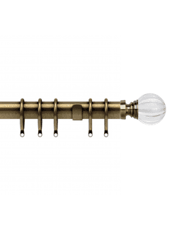 35mm Fixed Length Metal Curtain Pole Set Antique Brass Segmented Ball Finial