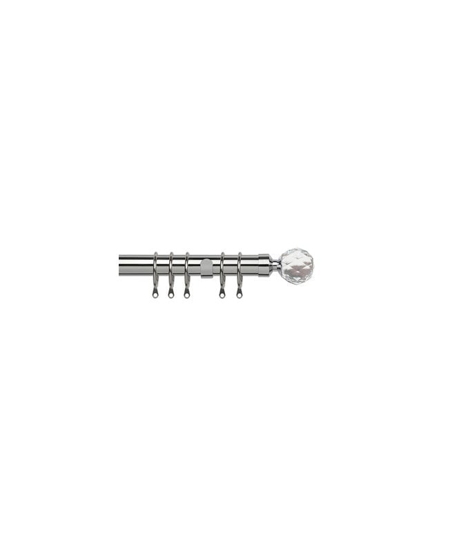 New Edge Blinds 35mm Fixed Length Metal Curtain Pole Set Chrome Acrylic Ball Finial