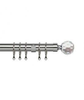 35mm Fixed Length Metal Curtain Pole Set Chrome Acrylic Ball Finial