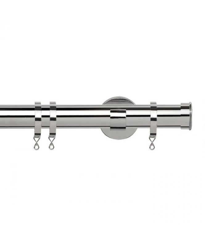 New Edge Blinds 35mm Fixed Length Metal Curtain Pole Set Chrome End Cap Finial