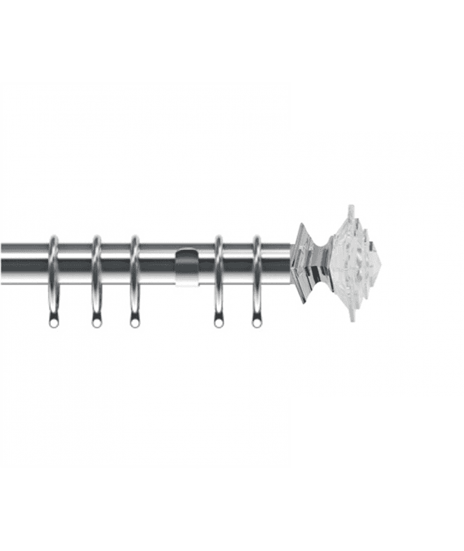 New Edge Blinds 35mm Fixed Length Metal Curtain Pole Set Chrome Luxe Aztec Finial