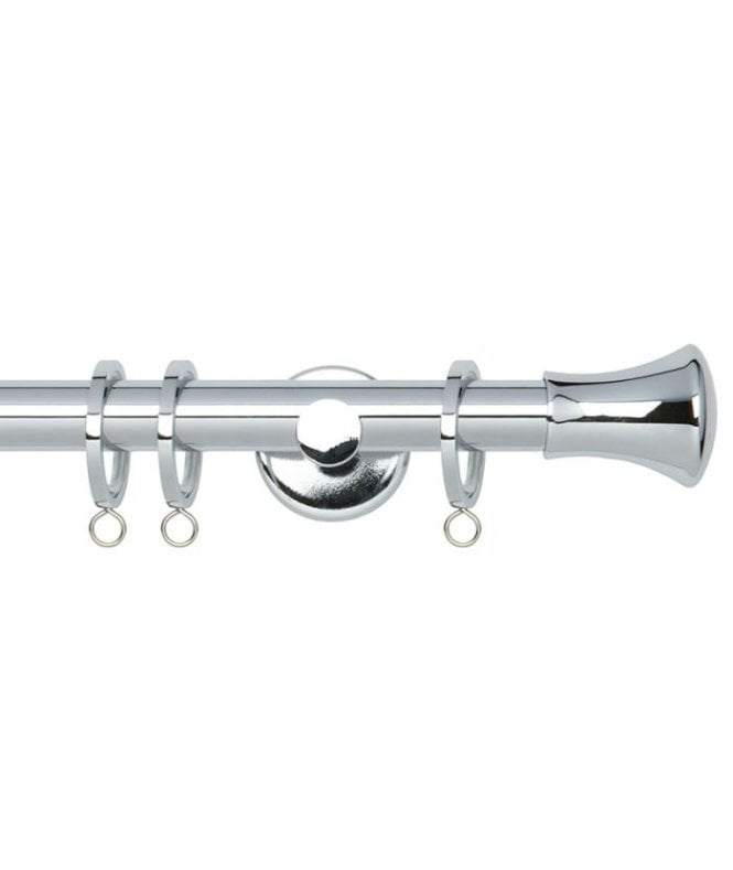 New Edge Blinds 35mm Fixed Length Metal Curtain Pole Set Chrome Trumpet Finial