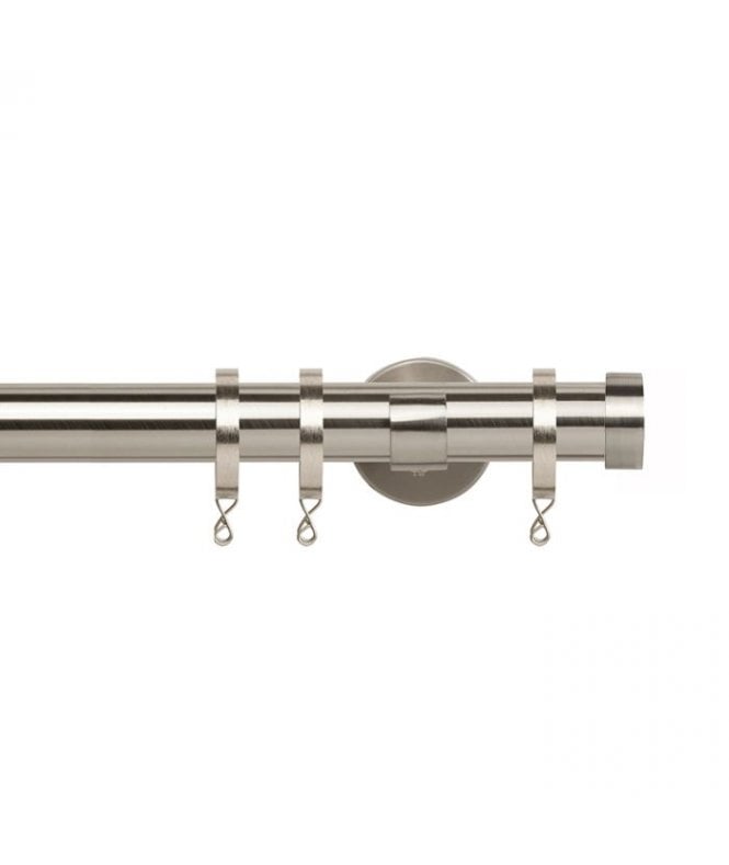 New Edge Blinds 35mm Fixed Length Metal Curtain Pole Set Satin Silver End Cap Finial