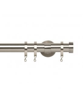 35mm Fixed Length Metal Curtain Pole Set Satin Silver End Cap Finial