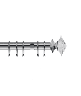 35mm Fixed Length Metal Curtain Pole Set Satin Silver Luxe Aztec Finial