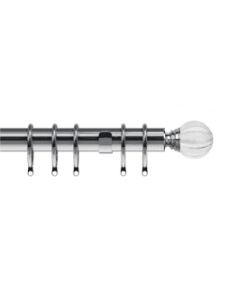 35mm Fixed Length Metal Curtain Pole Set Satin Silver Segmented Ball Finial