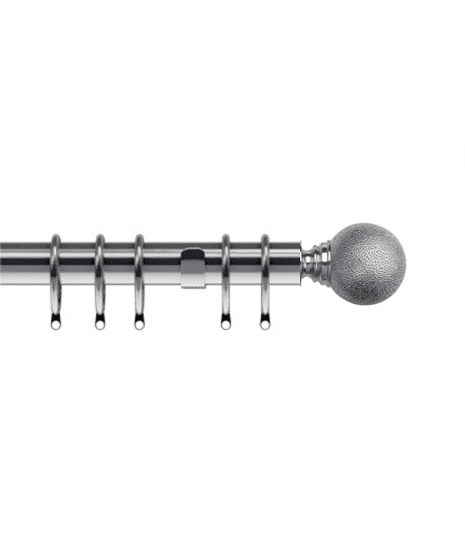 New Edge Blinds 35mm Fixed Length Metal Curtain Pole Set Satin Silver Textured Ball Finial