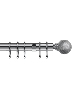 35mm Fixed Length Metal Curtain Pole Set Satin Silver Textured Ball Finial