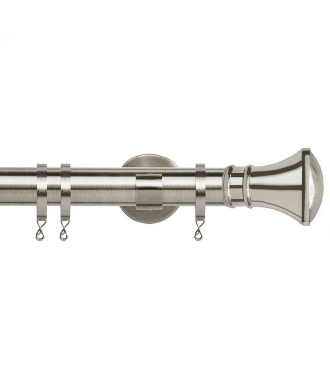 New Edge Blinds 35mm Fixed Length Metal Curtain Pole Set Satin Silver Trumpet Finial