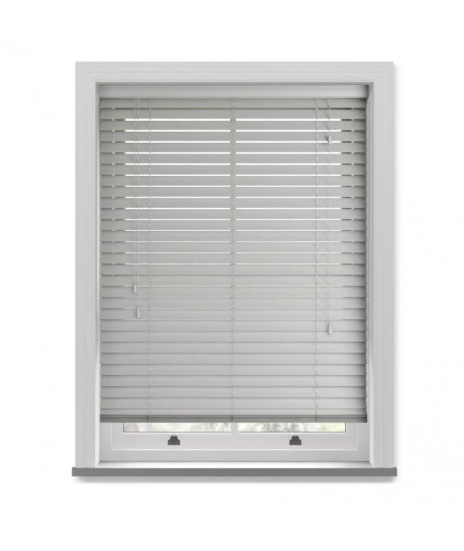 New Edge Blinds 50mm Slat Grey Grained Faux Wood Venetian Blind With Strings 150cm Drop