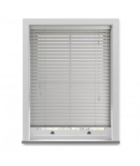 50mm Slat Grey Grained Faux Wood Venetian Blind With Strings 150cm Drop