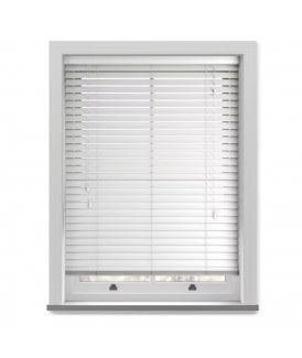 50mm Slat White Grained Faux Wood Venetian Blind With Strings 150cm Drop