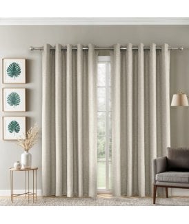 Amaranth Geometric Eyelet Curtains in Stone