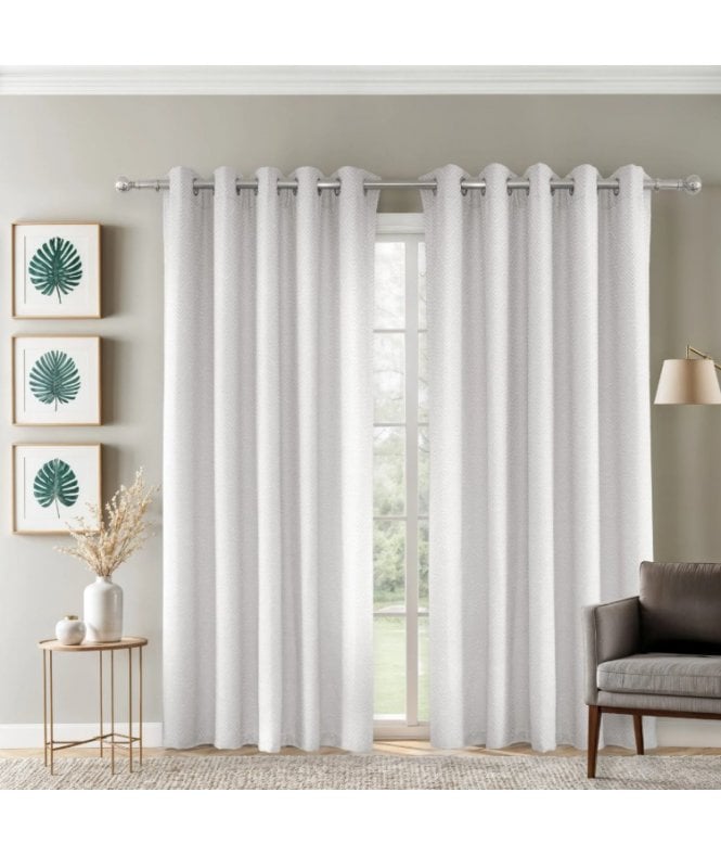 New Edge Blinds Amaranth Geometric Eyelet Curtains in White
