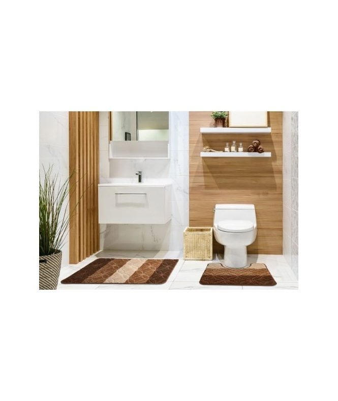 New Edge Blinds Aurora Collection Tonal Stripe 2 Piece Bath Set in Beige