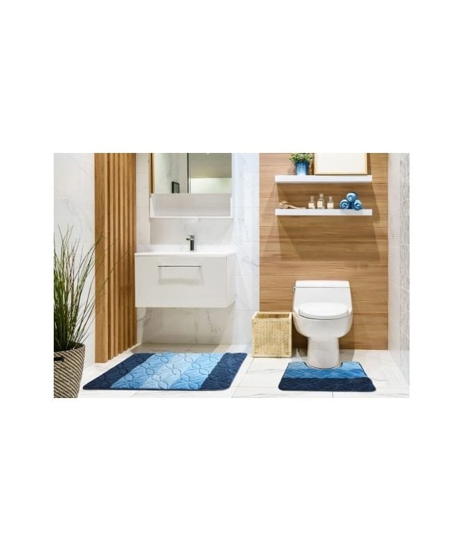 New Edge Blinds Aurora Collection Tonal Stripe 2 Piece Bath Set in Blue