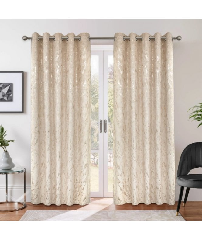 New Edge Blinds Azalea Marbeled Eyelet Curtains in Natural