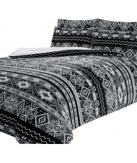 Aztec Printed Teddy Duvet Set in Grey