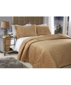 Banbury Collection Quilted Soft Touch Velvet Bedspread Set in Ochre