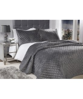 Banbury Collection Quilted Soft Touch Velvet Bedspread Set in Silver