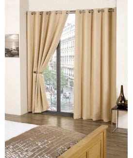 Beige Pair Of Thermal Blackout Eyelet Curtains