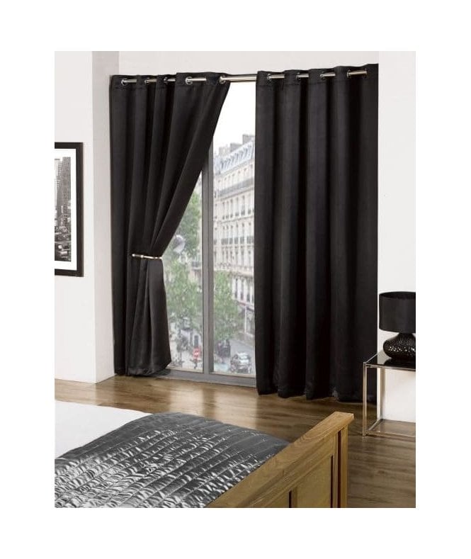 New Edge Blinds Black Pair Of Thermal Blackout Eyelet Curtains