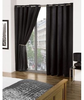 Black Pair Of Thermal Blackout Eyelet Curtains