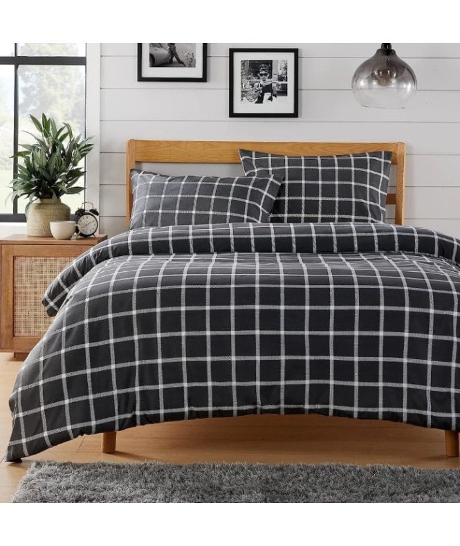 New Edge Blinds Boston Check Printed Duvet Set in Grey