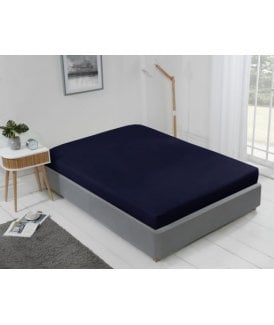 Brights Collection Non Iron Fitted Sheet in Navy
