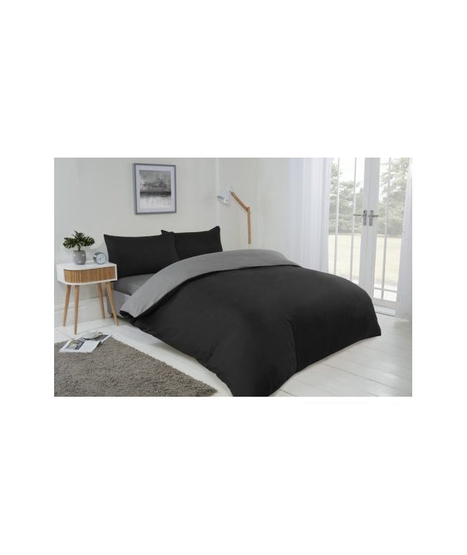 New Edge Blinds Brights Collection Non Iron Reversible Duvet Set in Black/Grey