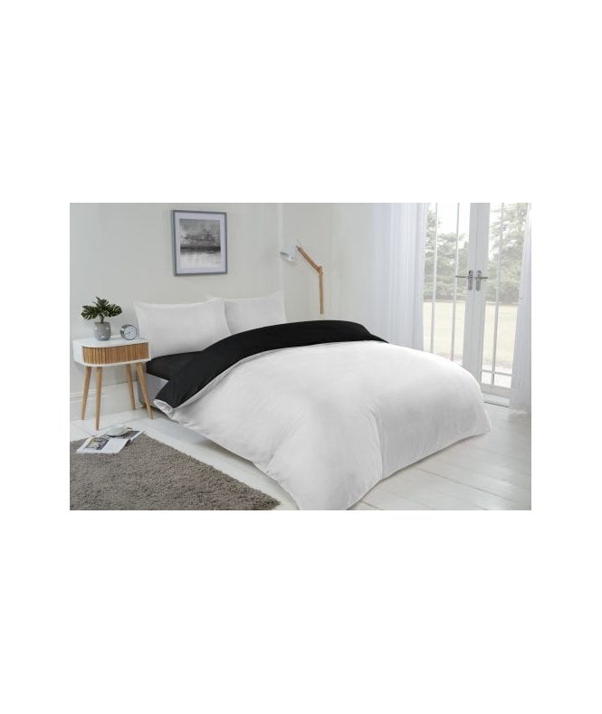 New Edge Blinds Brights Collection Non Iron Reversible Duvet Set in Black/White