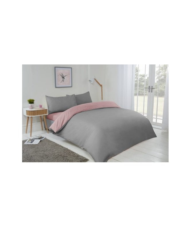 New Edge Blinds Brights Collection Non Iron Reversible Duvet Set in Blush Pink/Grey