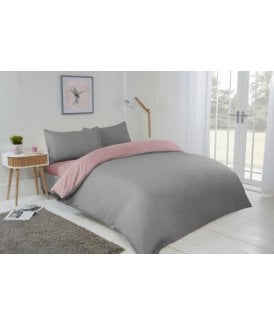 Brights Collection Non Iron Reversible Duvet Set in Blush Pink/Grey