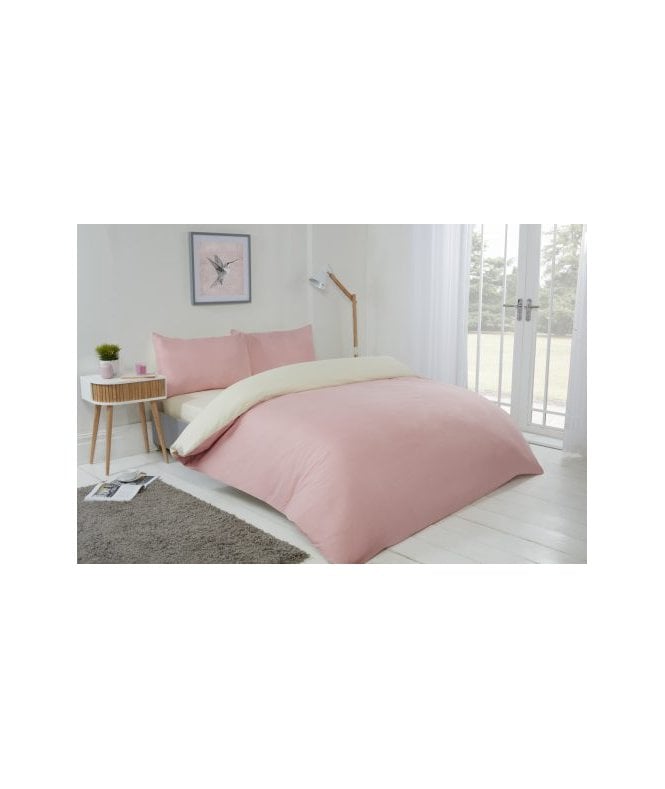 New Edge Blinds Brights Collection Non Iron Reversible Duvet Set in Cream/Blush Pink