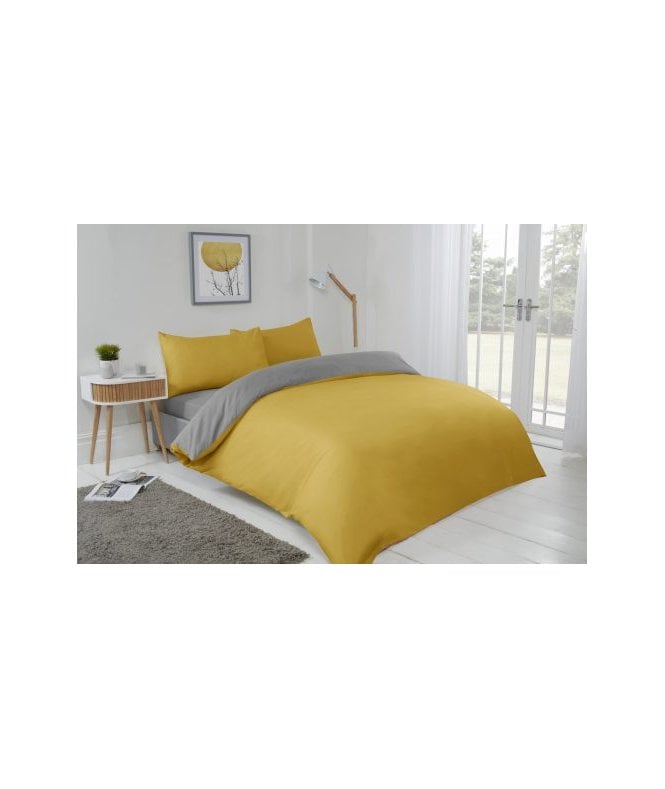 New Edge Blinds Brights Collection Non Iron Reversible Duvet Set in Ochre/Grey