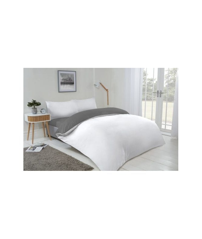 New Edge Blinds Brights Collection Non Iron Reversible Duvet Set in White/Grey