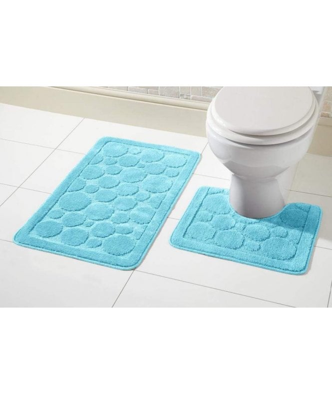 New Edge Blinds Cali Bath Mat Set in Aqua Blue
