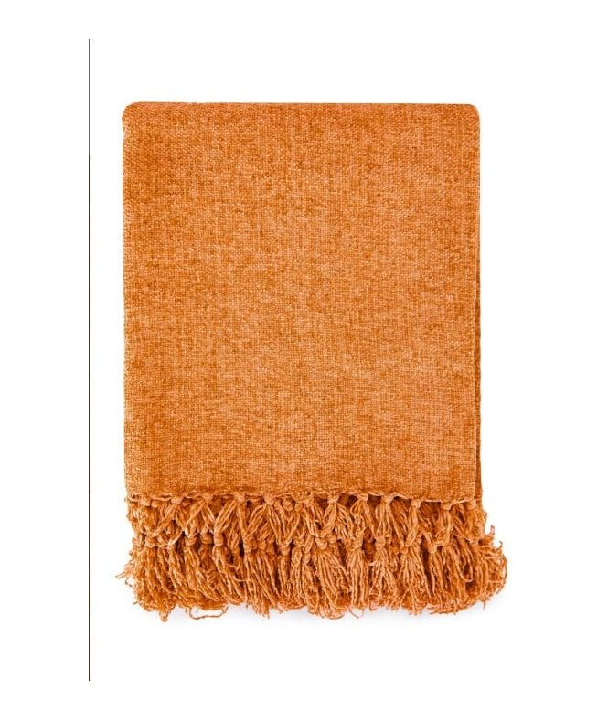 New Edge Blinds Camilla Collection Chenille Throw in Burnt Orange