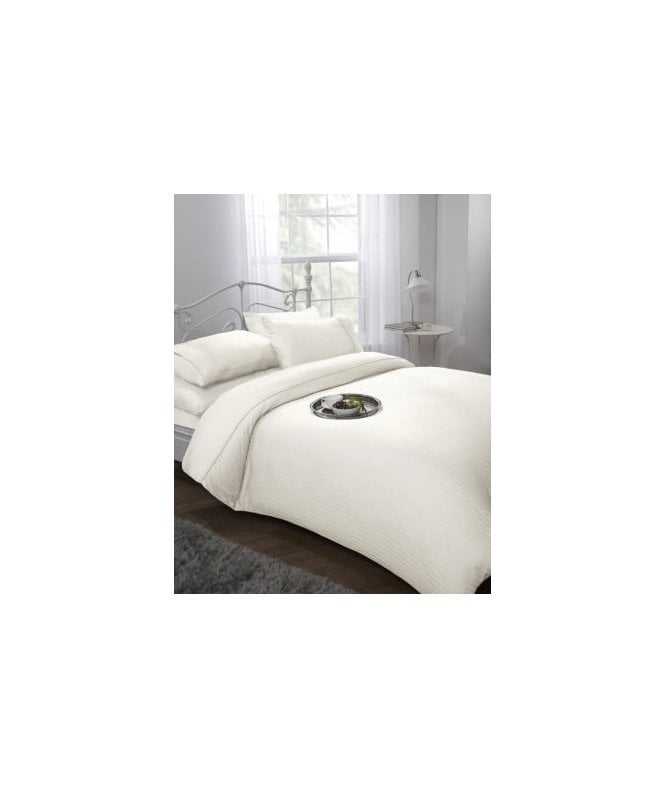 New Edge Blinds Carlton Collection 300 Thread Count Sateen Stripe Duvet Set in Cream