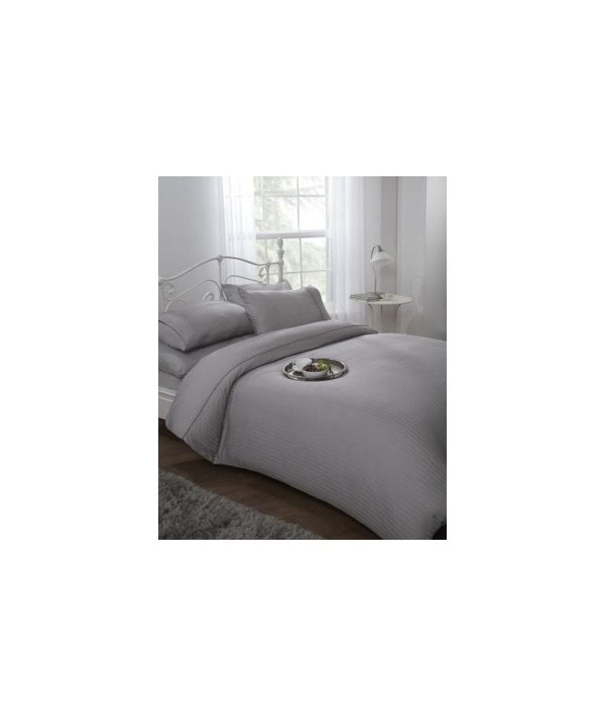 New Edge Blinds Carlton Collection 300 Thread Count Sateen Stripe Duvet Set in Silver