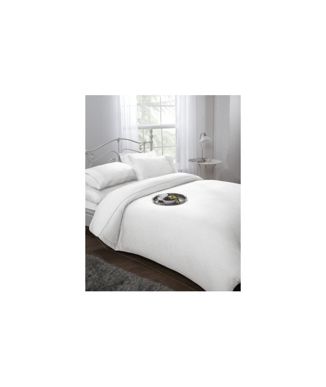 New Edge Blinds Carlton Collection 300 Thread Count Sateen Stripe Duvet Set in White