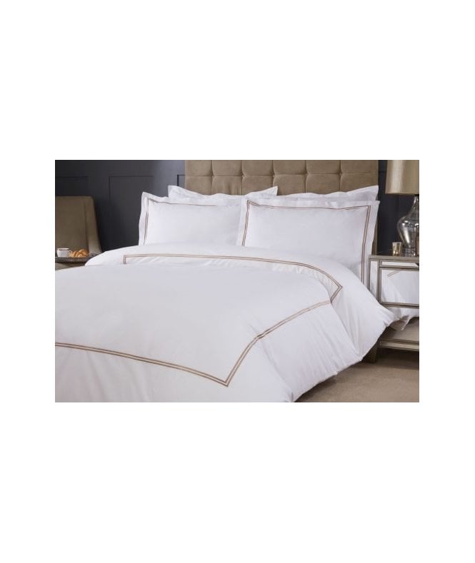 New Edge Blinds Carlton Collection Embroidered Duvet Set with Oxford Pillowcase in Gold