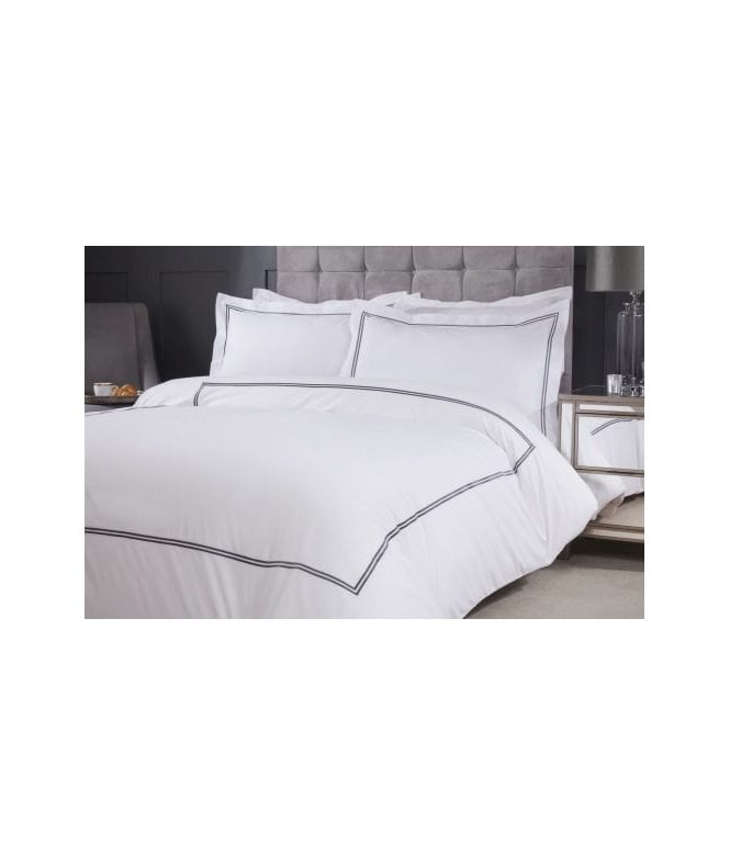 New Edge Blinds Carlton Collection Embroidered Duvet Set with Oxford Pillowcase in Graphite
