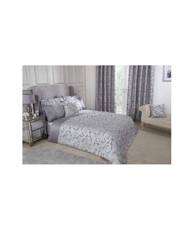 New Edge Blinds Cavendish Collection Embellished Jacquard Duvet Set in Silver