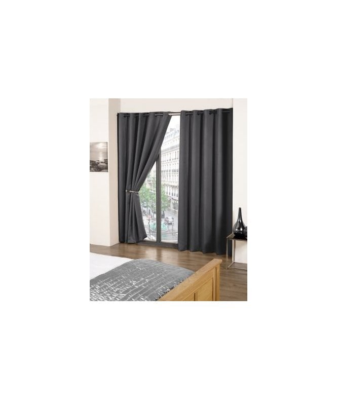 New Edge Blinds Charcoal Pair Of Thermal Blackout Eyelet Curtains
