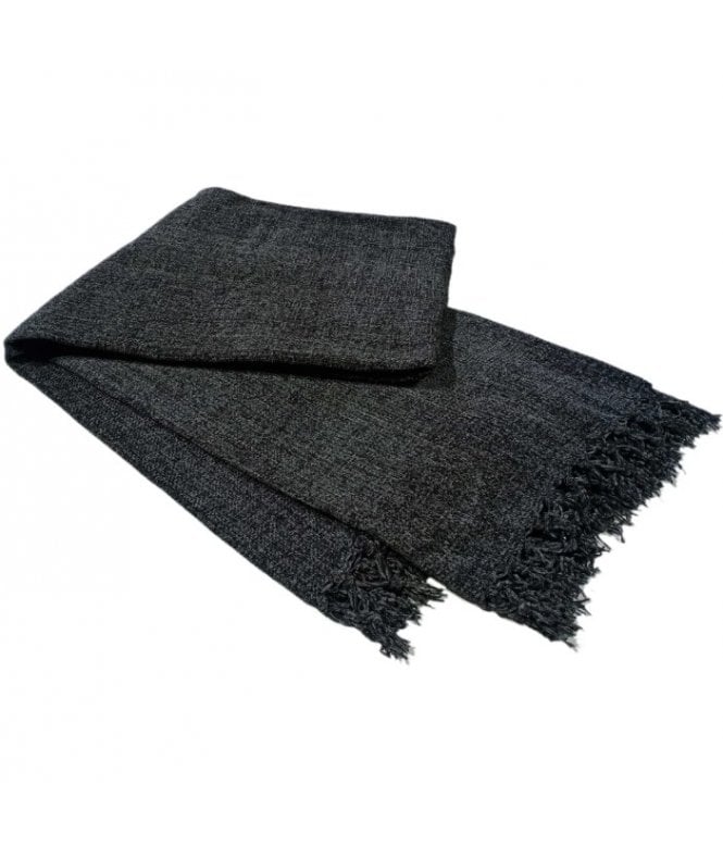 New Edge Blinds Chenille Throw with Tassels in Charcoal