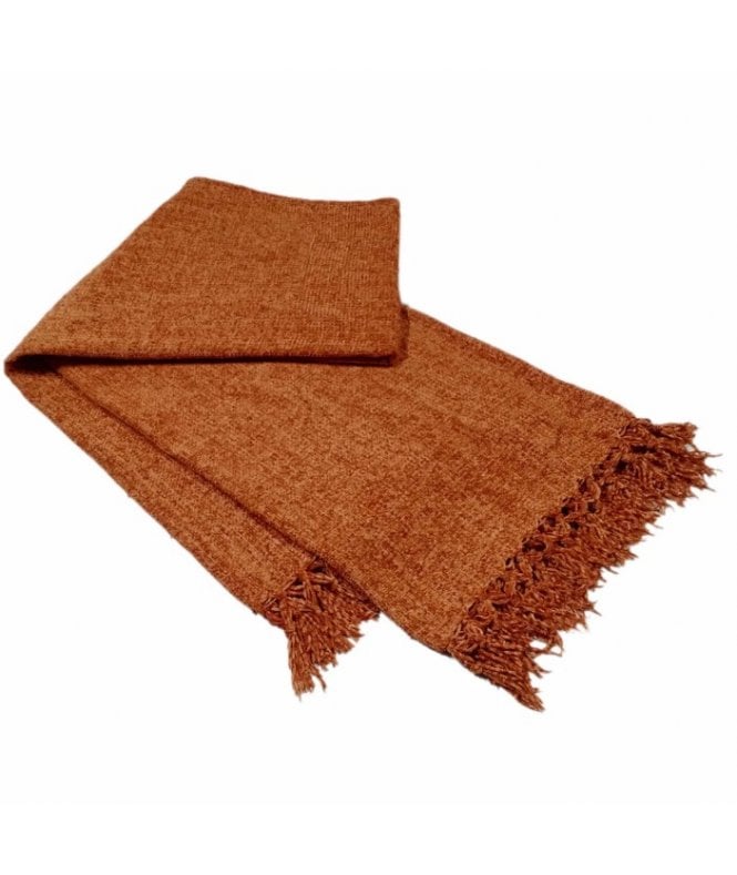 New Edge Blinds Chenille Throw with Tassels in Terracotta