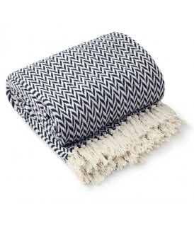 Chevron Collection Recycled Cotton Throw in Navy